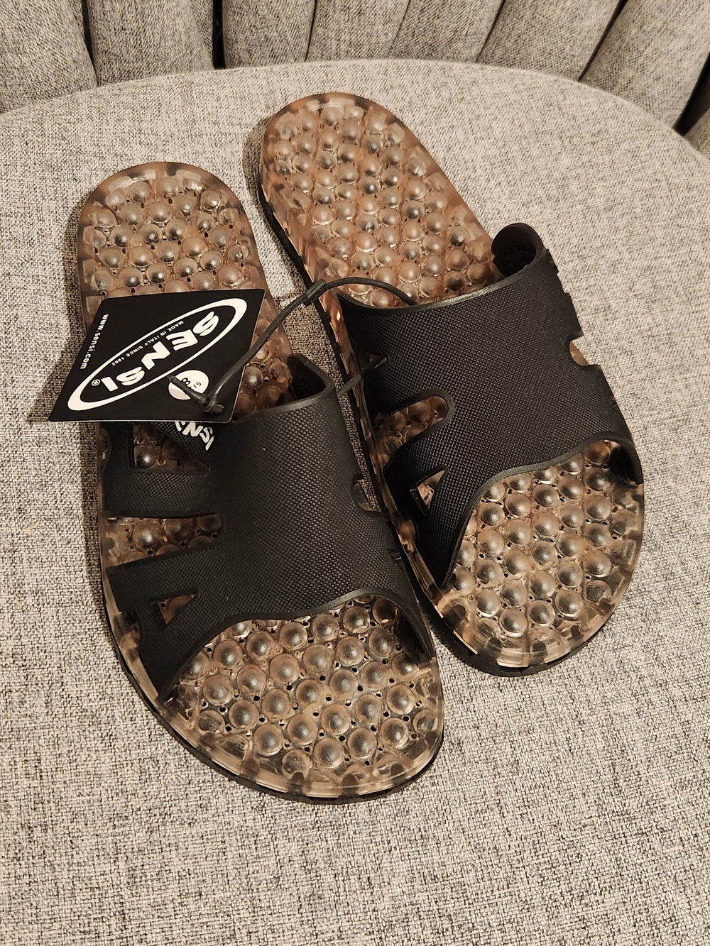 SENSI Black Massage Slide Sandals for Women